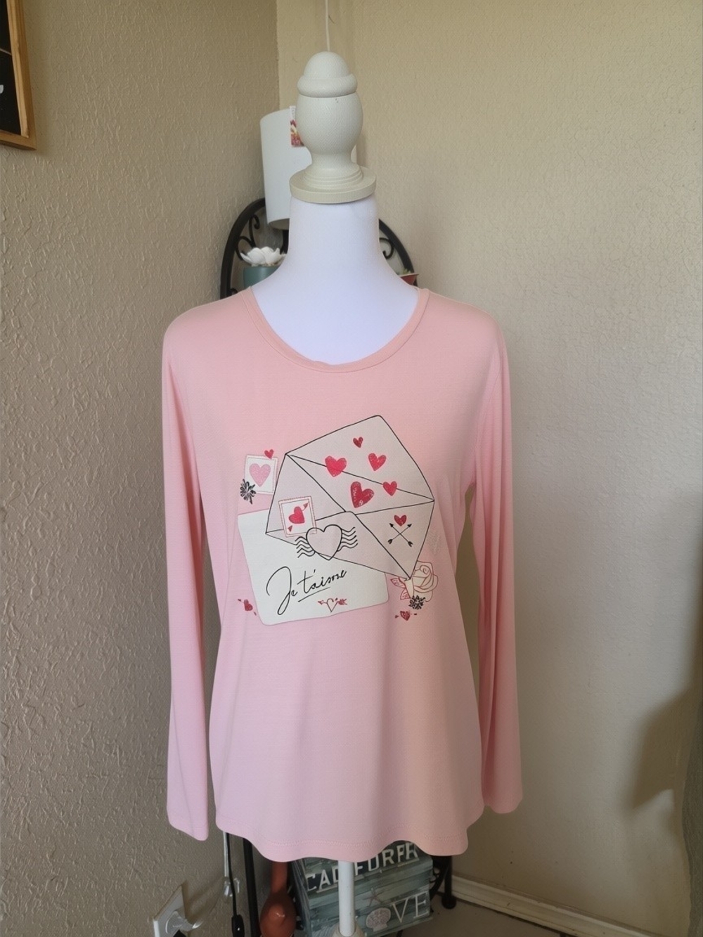 J. Crew Pink Long-Sleeve Graphic Top - Love Letter Motif